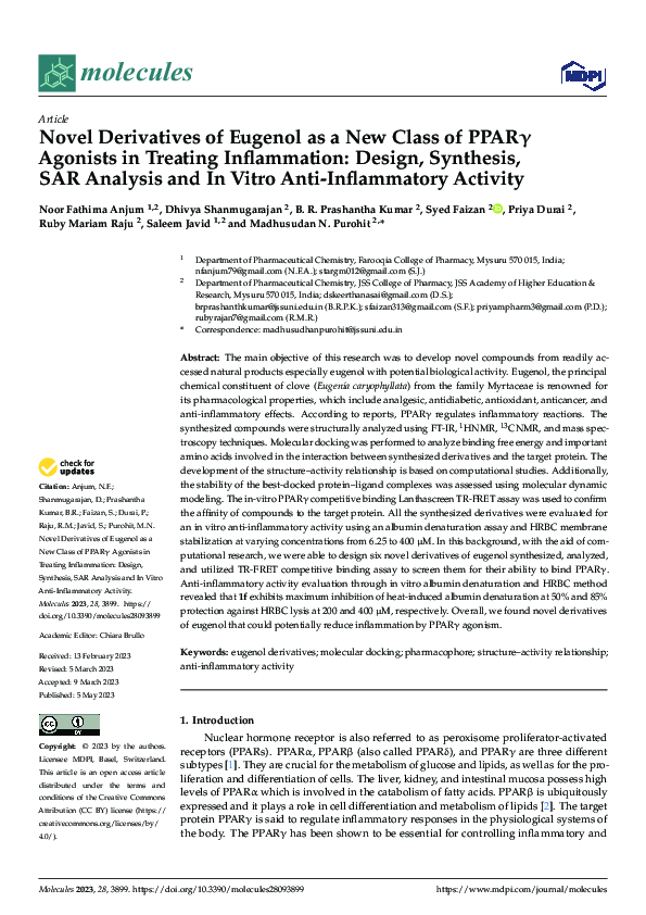 (PDF) Novel Derivatives of Eugenol as a New Class of PPARγ Agonists in ...