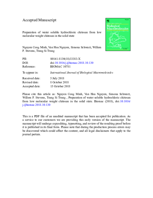 (PDF) Preparation of water soluble hydrochloric chitosan from low ...