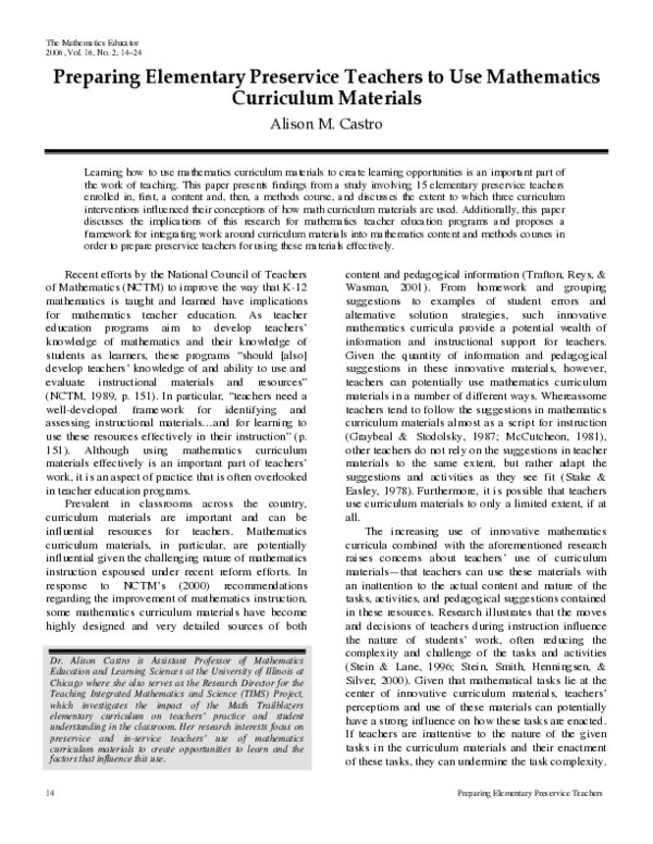 (PDF) Preparing Elementary Preservice Teachers to Use Mathematics ...