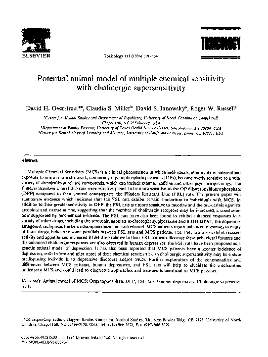 (PDF) - Potential animal model of MCS with cholinergic supersensitivity