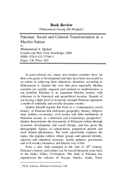 (PDF) Pakistan - Social and Cultural Transformations in a Muslim Nation