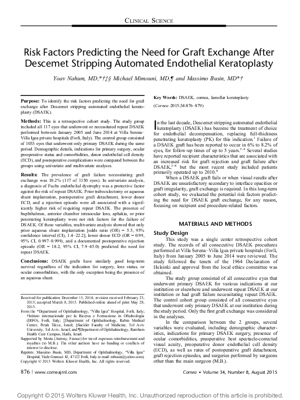 (PDF) Risk Factors Predicting the Need for Graft Exchange After ...