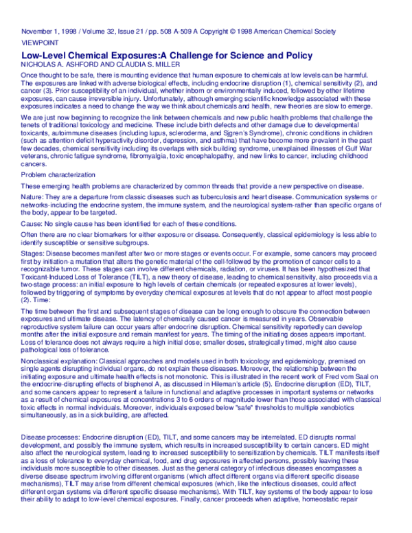 Low level Chemical Exposures A Challenge for Science and Policy