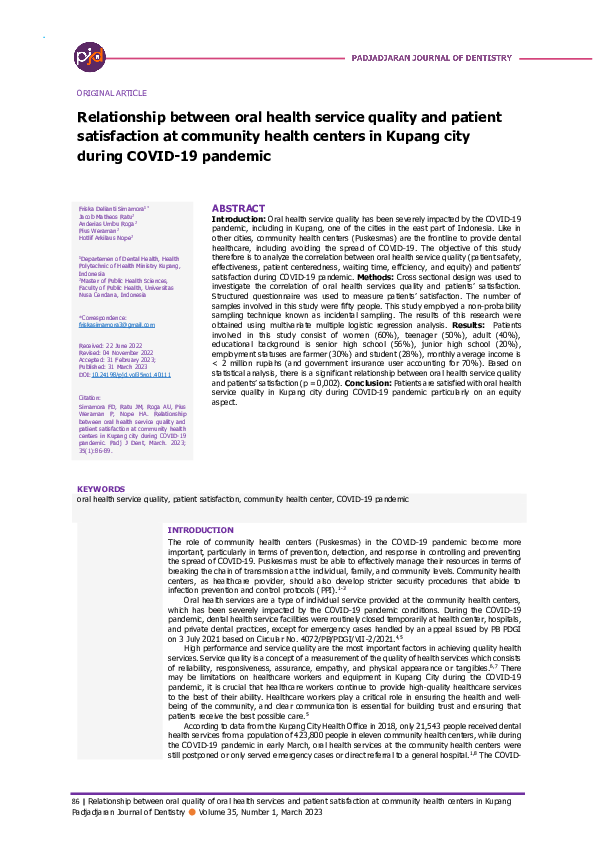 (PDF) Relationship between oral health service quality and patient ...