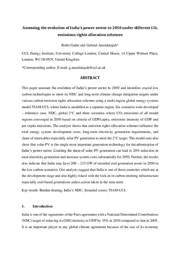 (PDF) Assessing the evolution of India's power sector to 2050 under ...