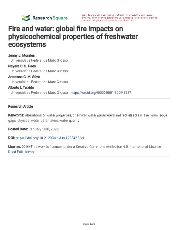  PDF Fire And Water Global Fire Impacts On Physicochemical Properties 