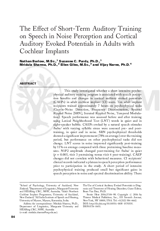 (PDF) The Effect of Short-Term Auditory Training on Speech in Noise ...