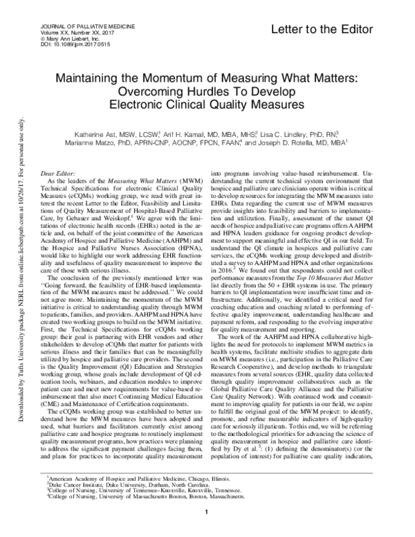 (PDF) Maintaining the Momentum of Measuring What Matters