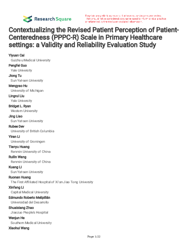 (PDF) Contextualizing the Revised Patient Perception of Patient ...