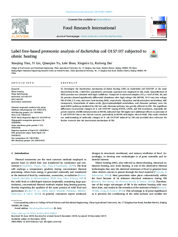 (PDF) Label free-based proteomic analysis of Escherichia coli O157:H7 ...