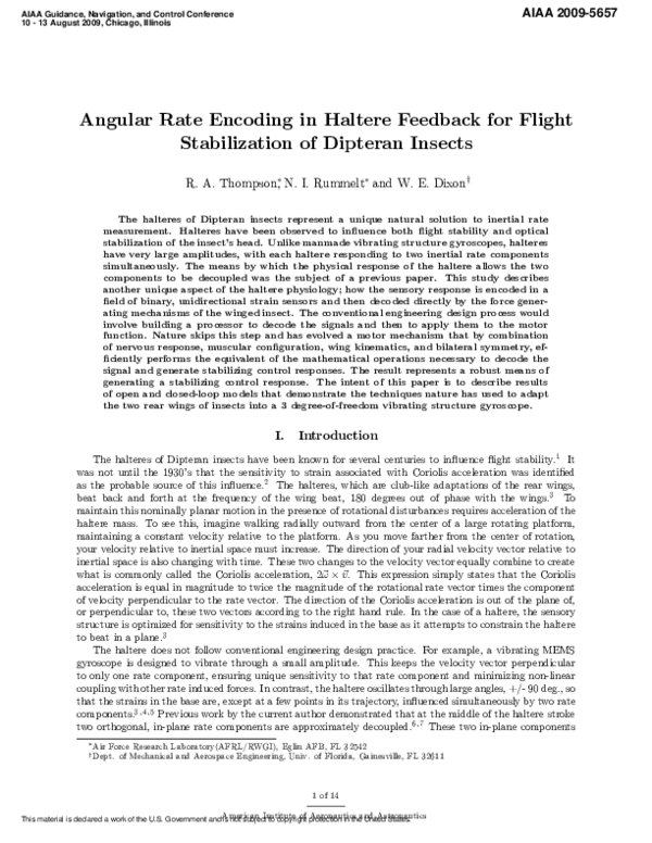 (PDF) Angular Rate Encoding in Haltere Feedback for Flight ...