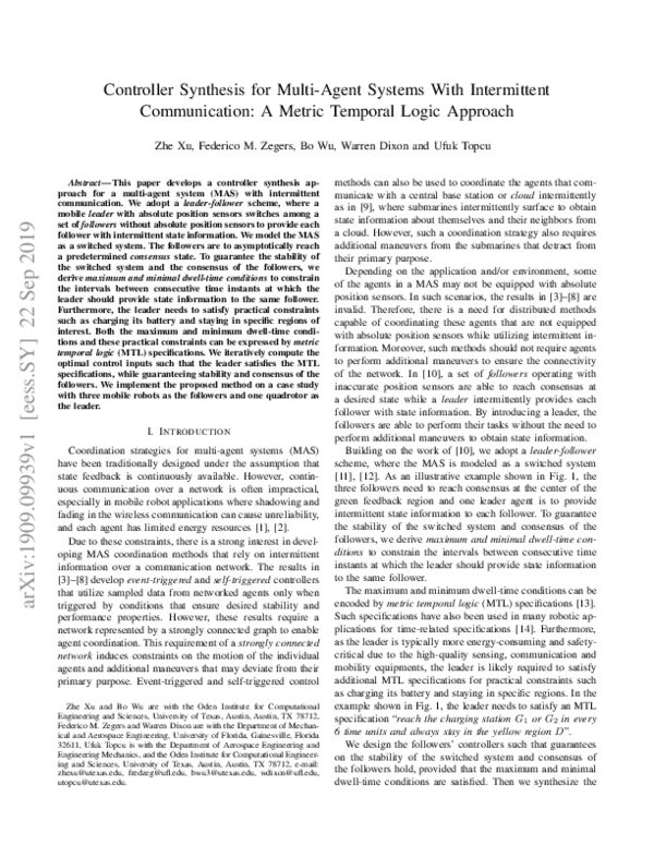 (PDF) Controller Synthesis for Multi-Agent Systems With Intermittent ...
