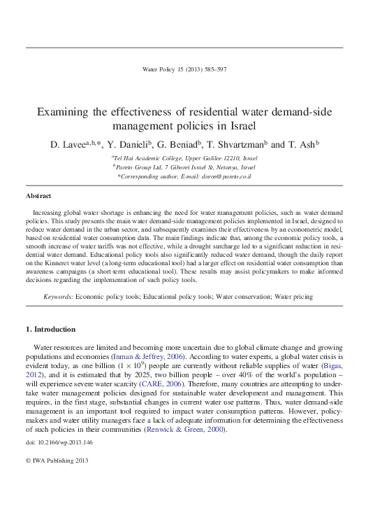 (PDF) Examining the effectiveness of residential water demand-side ...