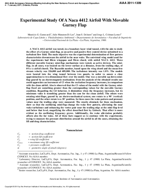 (PDF) Experimental Study of a Naca 4412 Airfoil With Movable Gurney Flap