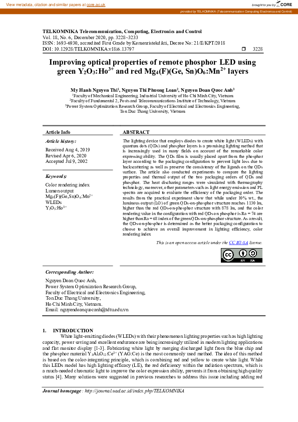 (PDF) Improving optical properties of remote phosphor LED using green ...
