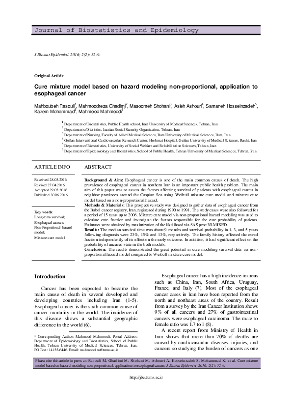 (PDF) Cure mixture model based on hazard modeling non-proportional ...