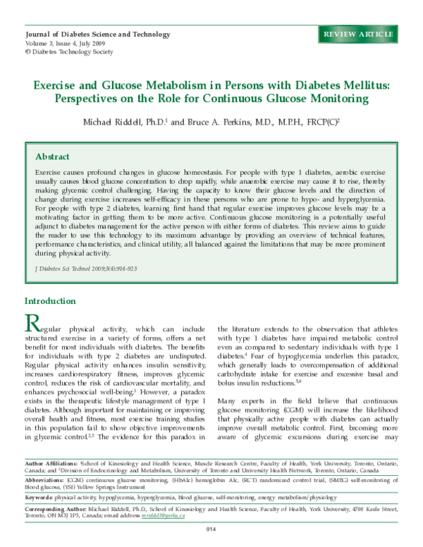 (PDF) Exercise and Glucose Metabolism in Persons with Diabetes Mellitus ...