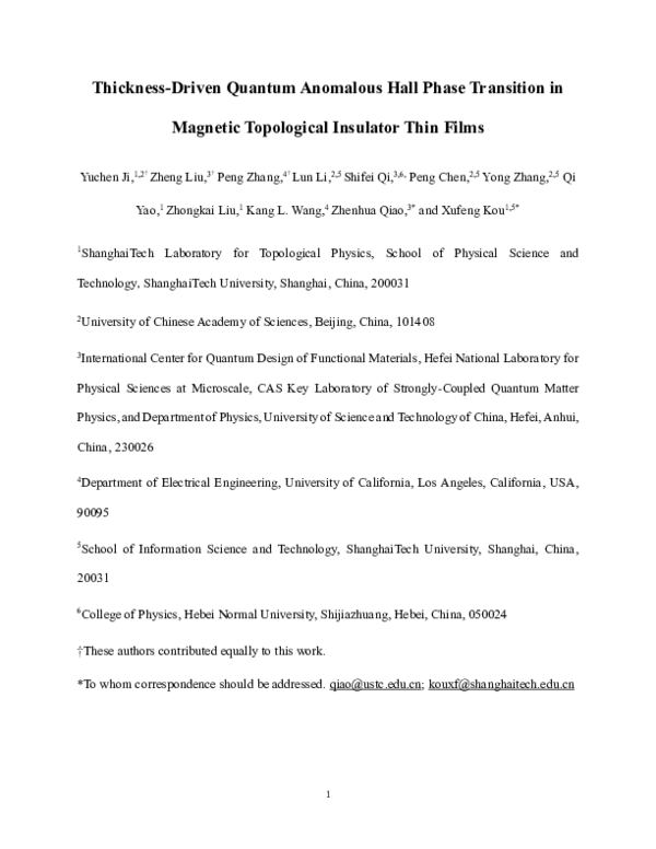(PDF) Thickness-Driven Quantum Anomalous Hall Phase Transition in ...