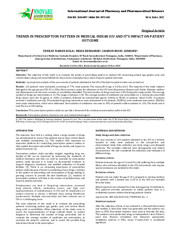 (PDF) Trends in Prescription Pattern in Medical Indian Icu and It’s ...