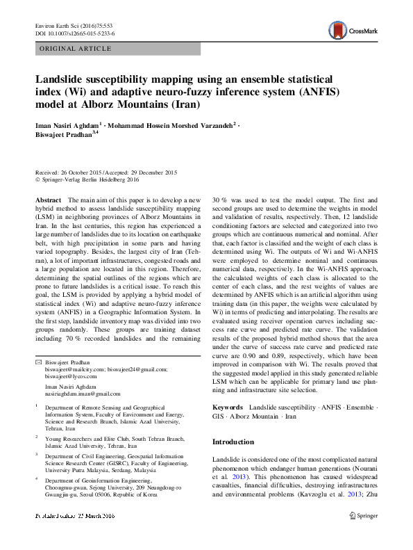 (PDF) Landslide susceptibility mapping using ensemble bivariate and ...