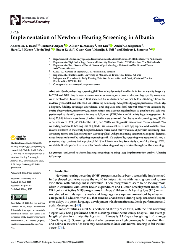 (PDF) Implementation of Newborn Hearing Screening in Albania