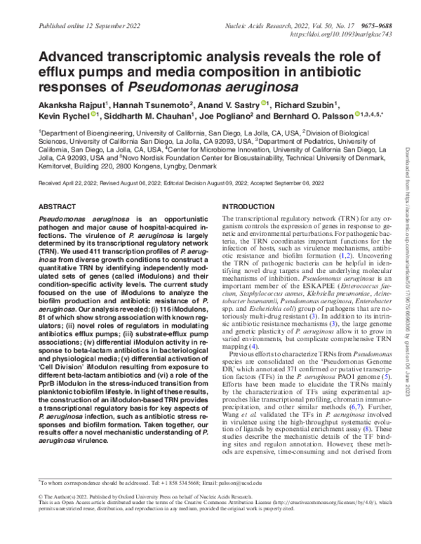 (PDF) Advanced transcriptomic analysis reveals the role of efflux pumps ...