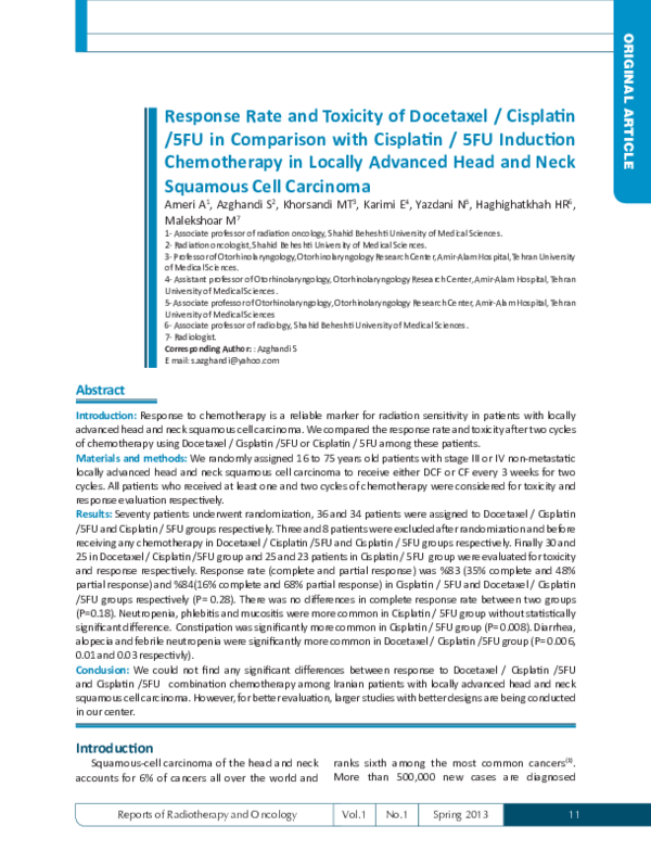 (PDF) Response Rate and Toxicity of Docetaxel / Cisplatin /5FU in ...