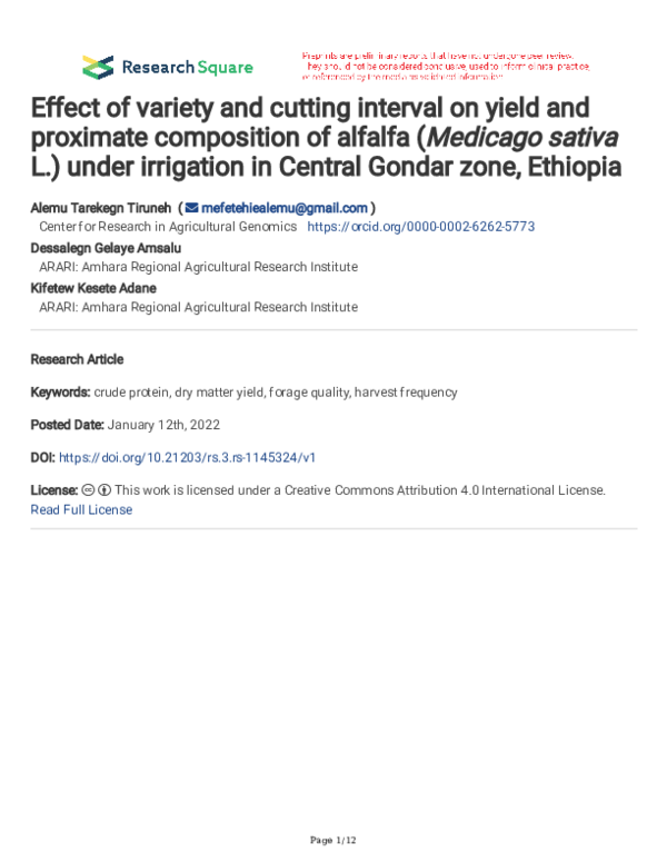 (PDF) Effect of variety and cutting interval on yield and proximate ...