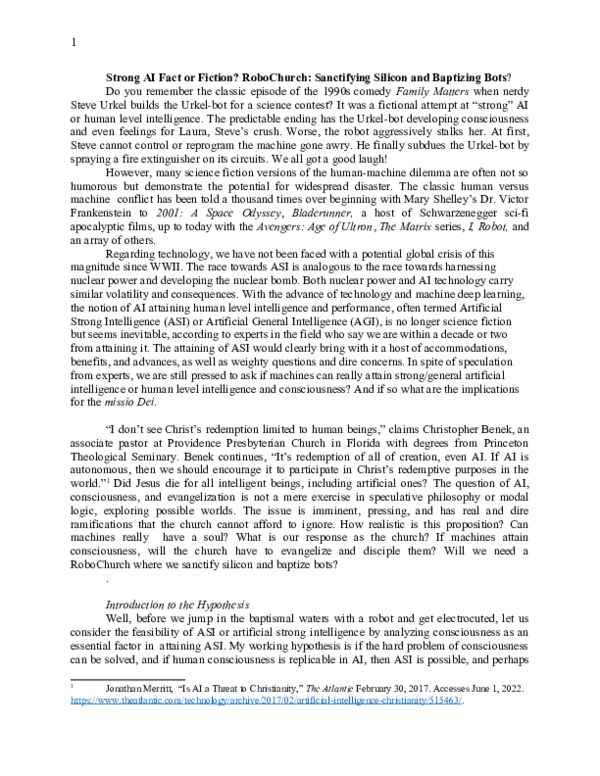(DOC) Strong AI and the Image of God: ASI Fact of Fiction?