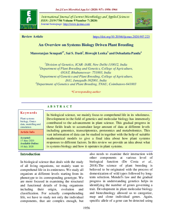 (PDF) An Overview on Systems Biology Driven Plant Breeding