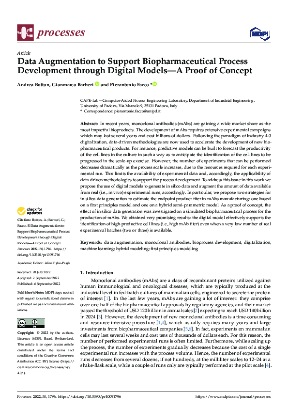(PDF) Data Augmentation to Support Biopharmaceutical Process ...