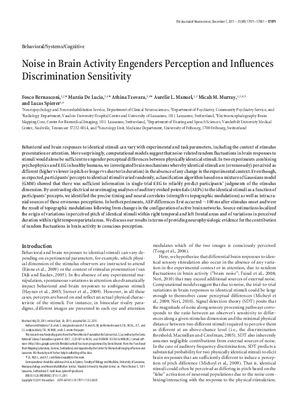 (PDF) Noise in Brain Activity Engenders Perception and Influences ...