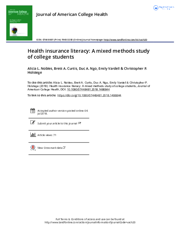 (PDF) Health insurance literacy: A mixed methods study of college students