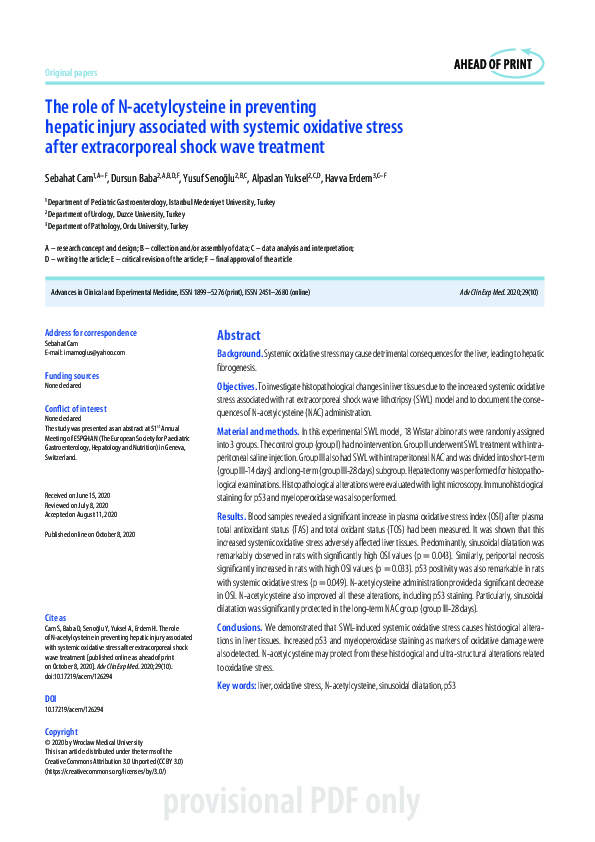 (PDF) The role of N-acetylcysteine in preventing hepatic injury ...