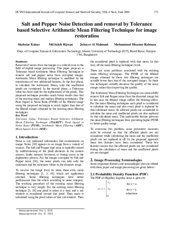 (PDF) Salt and Pepper Noise Detection and removal by Tolerance based ...
