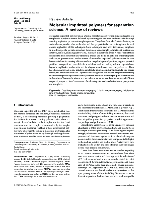 (PDF) Molecular imprinted polymers for separation science: A review of ...
