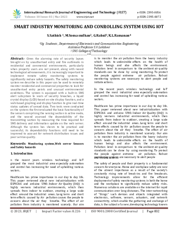(PDF) SMART INDUSTRY MONITORING AND CONROLLING SYSTEM USING IOT