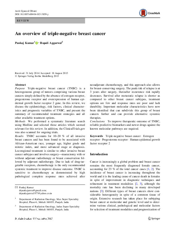 Pdf An Overview Of Triple Negative Breast Cancer