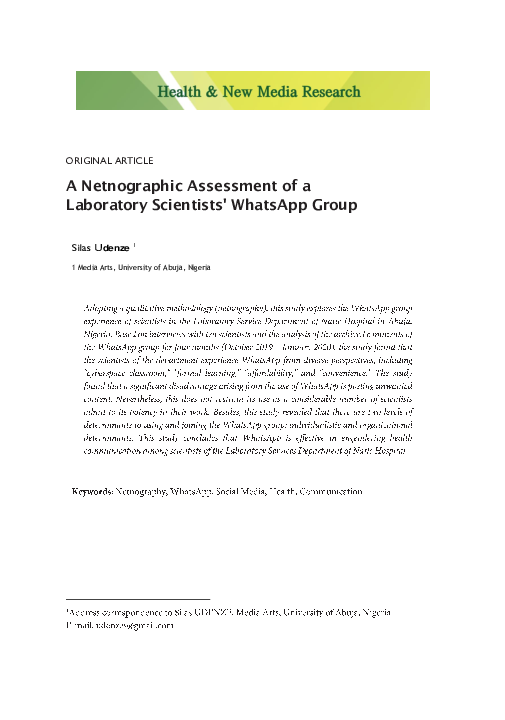 (PDF) A Netnographic Assessment of a Laboratory Scientists' WhatsApp Group