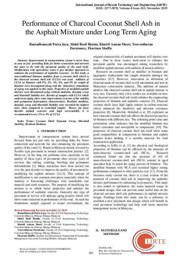 (PDF) Performance of Charcoal Coconut Shell Ash in the Asphalt Mixture ...
