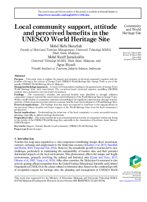 (PDF) Local community support, attitude and perceived benefits in the ...