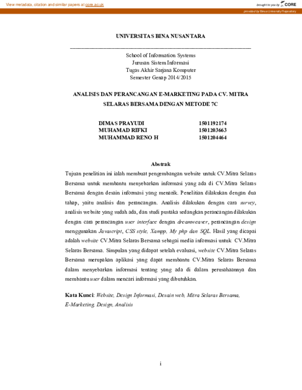 (PDF) Analisis Dan Perancangan E-Marketing Pada CV. Mitra Selaras ...