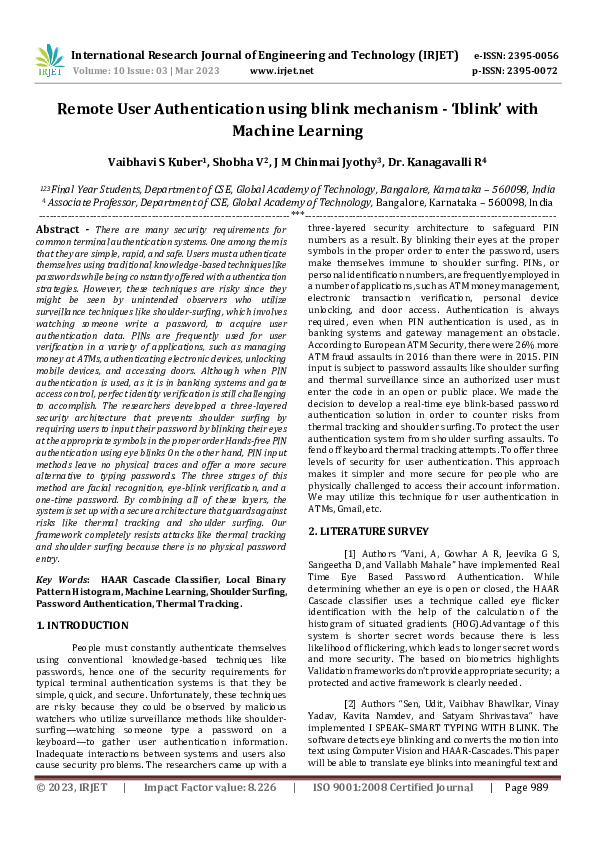 (PDF) Remote User Authentication using blink mechanism -'Iblink' with ...