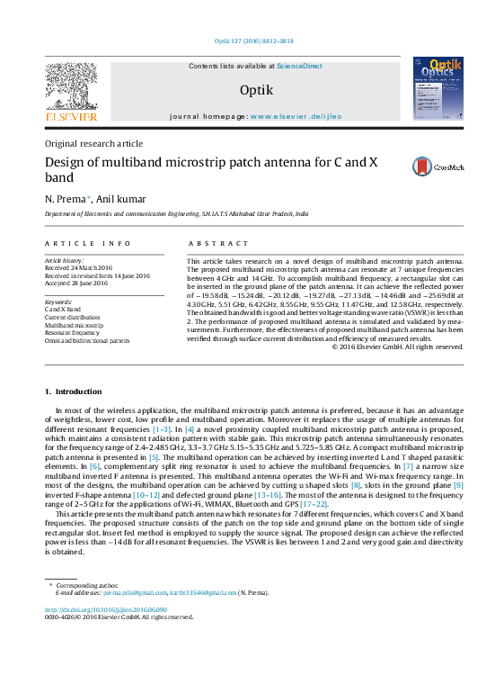 (PDF) Design of multiband microstrip patch antenna for C and X band