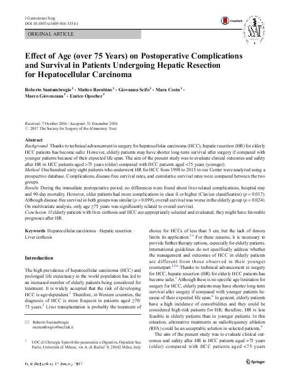 (PDF) Effect of Age (over 75 Years) on Postoperative Complications and ...