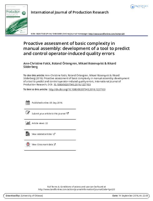 (PDF) Proactive assessment of basic complexity in manual assembly ...