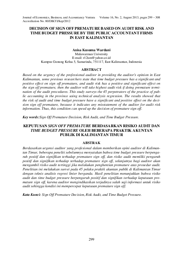 (PDF) Decision of Sign Off Premature Based on Audit Risk and Time ...