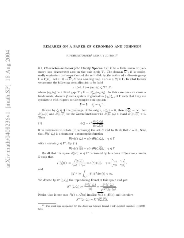 (PDF) Remarks on a paper of Geronimo and Johnson
