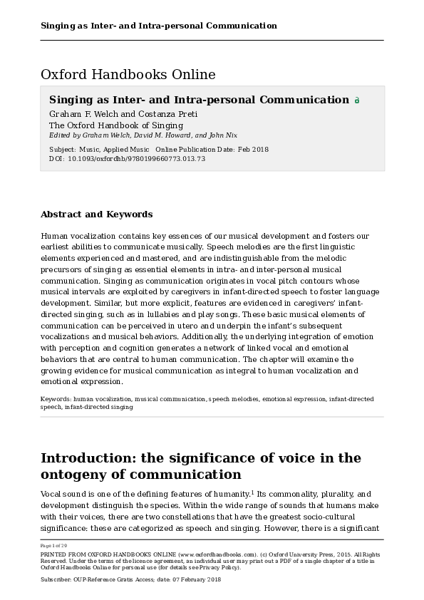 (PDF) Singing as Inter- and Intra-personal Communication