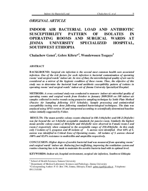 (PDF) Indoor Air Bacterial Load and Antibiotic Susceptibility Pattern ...